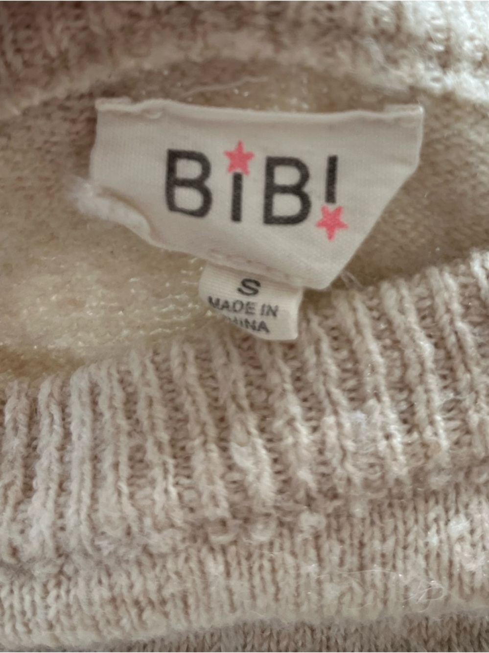 BiBi Cream Crewneck Sweater with Green Script Logo - Picture 3 of 4